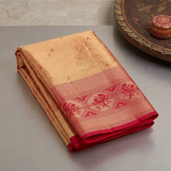 Peach_Silk_Jaal_Saree_With_Matching_Blouse_Piece