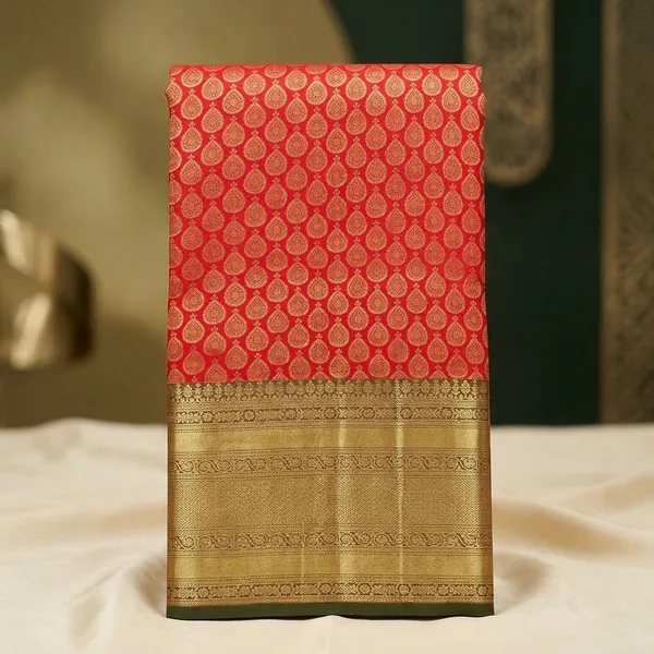 Red_Silk_Jaal_Saree_With_Matching_Blouse_Piece