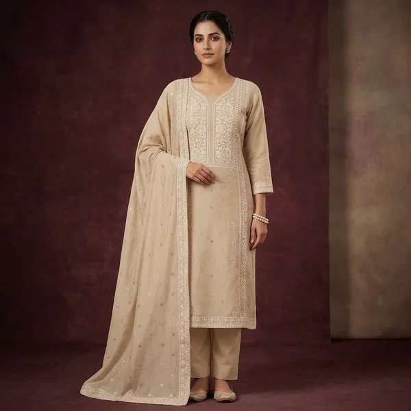 Brown_Threadwork_Cotton_Unstitched_Salwar_Suit