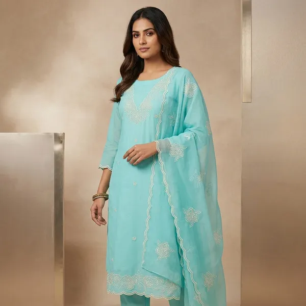 Sky_Blue_Tissue_Threadwork_Unstitched_Dress_Material_With_Matching_Bottom_And_Dupatta