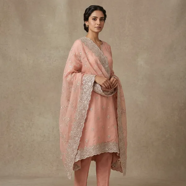 Peach_Tissue_Threadwork_Unstitched_Dress_Material_With_Matching_Bottom_And_Dupatta