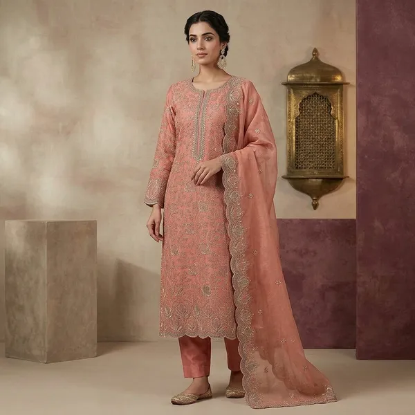 Peach_Zardozi_Gold_Shimmer_Unstitched_Salwar_Suit