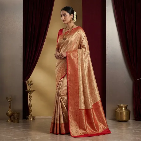 Red_Silk_Jaal_Saree_With_Matching_Blouse_Piece
