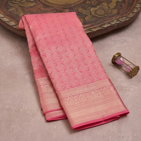 Pink_Silk_Jaal_Gold_Zariwork_Saree_With_Matching_Blouse_Piece