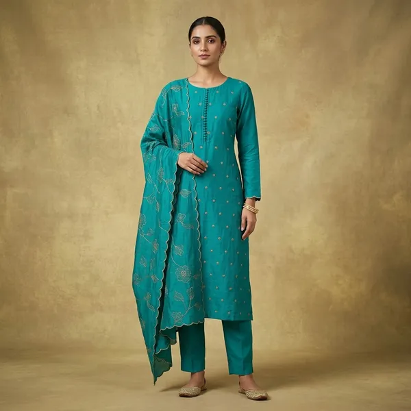 Peacock_Green_Zariwork_Gold_Soft_Raw_Silk_Unstitched_Salwar_Suit