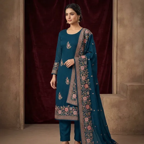 Navy_Blue_Chinon_Kashmiri_Unstitched_Dress_Material_With_Matching_Bottom_And_Dupatta