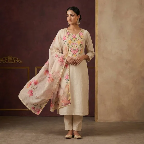 Beige_Threadwork_Linen_Unstitched_Salwar_Suit
