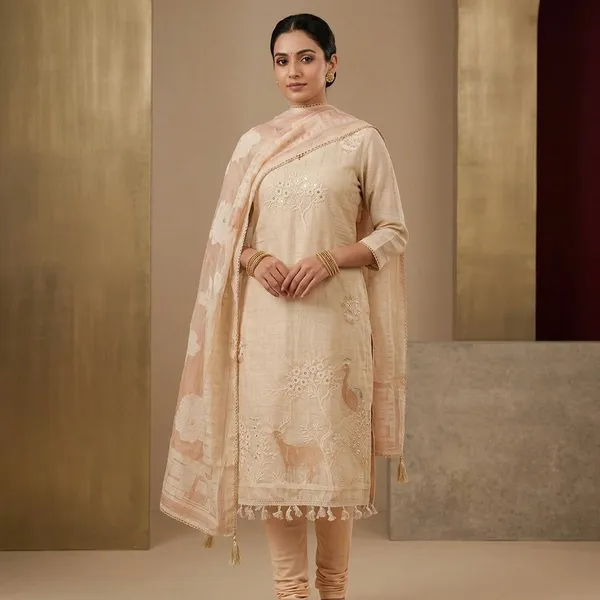 Cream_Threadwork_Cotton_Unstitched_Salwar_Suit