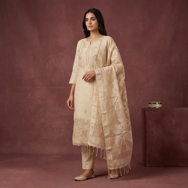 Beige_Threadwork_Cotton_Unstitched_Salwar_Suit