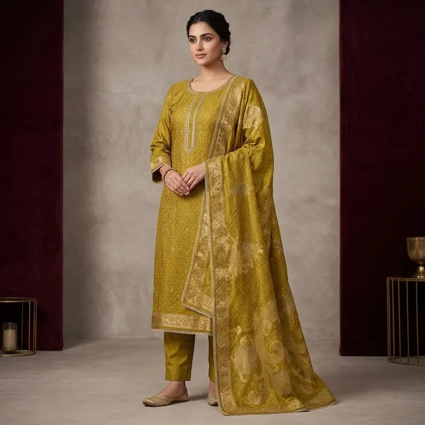 Mustard_Dola_Silk_Gold_Zariwork_Unstitched_Dress_Material_With_Matching_Bottom_And_Dupatta