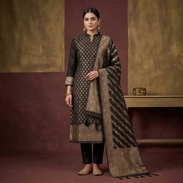 Black_Zariwork_Gold_Banarasi_Unstitched_Salwar_Suit