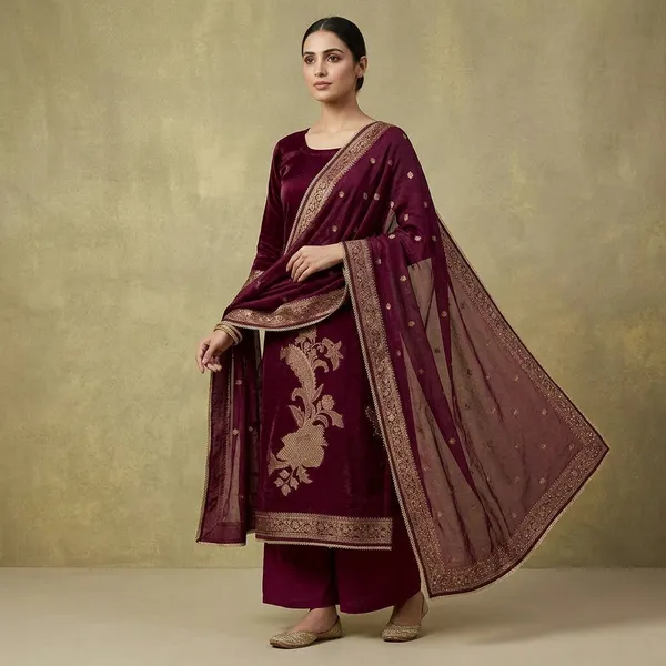 Wine_Zariwork_Gold_Dola_Silk_Unstitched_Salwar_Suit