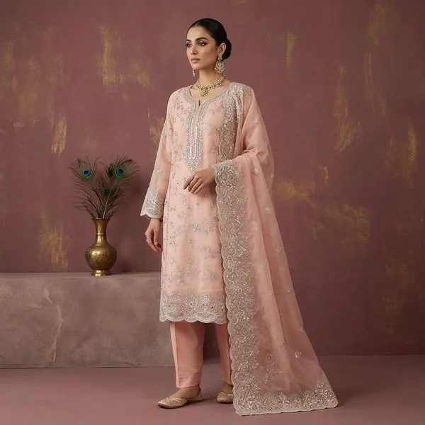 Peach_Threadwork_Tissue_Unstitched_Salwar_Suit