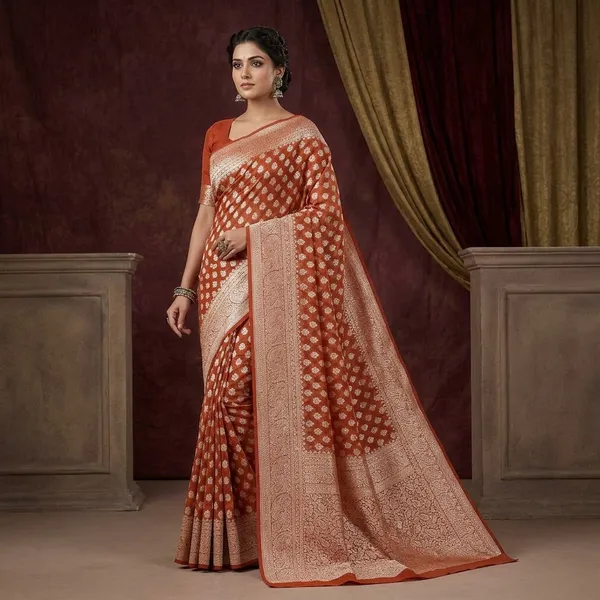 Rust_Zariwork_Georgette_Silk_Saree