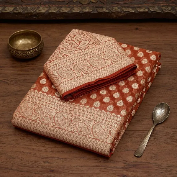 Rust_Zariwork_Georgette_Silk_Saree