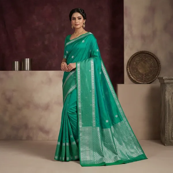 Peacock_Blue_Zariwork_Gold_Pure_Silk_Silk_Saree