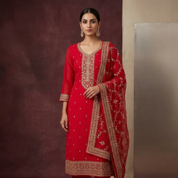 Red_Threadwork_Georgette_Unstitched_Salwar_Suit