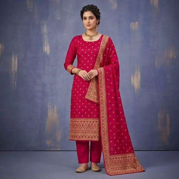 Rani_Pink_Cording_Soft_Raw_Silk_Unstitched_Salwar_Suit