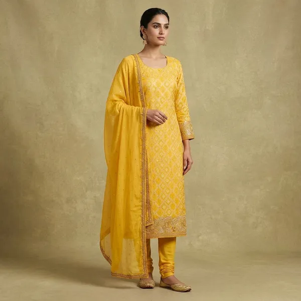 Yellow_Stonework_Silver_Georgette_Unstitched_Salwar_Suit