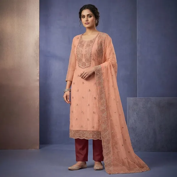 Rust_Threadwork_Tissue_Unstitched_Salwar_Suit