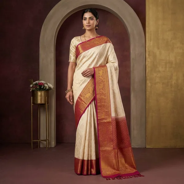 Cream_Zariwork_Gold_Pure_Silk_Silk_Saree