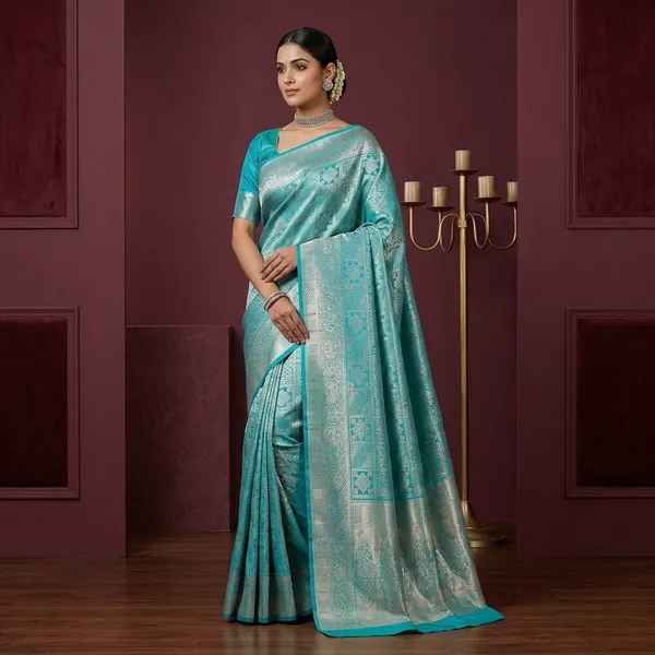 Peacock_Blue_Zariwork_Gold_Silk_Silk_Saree