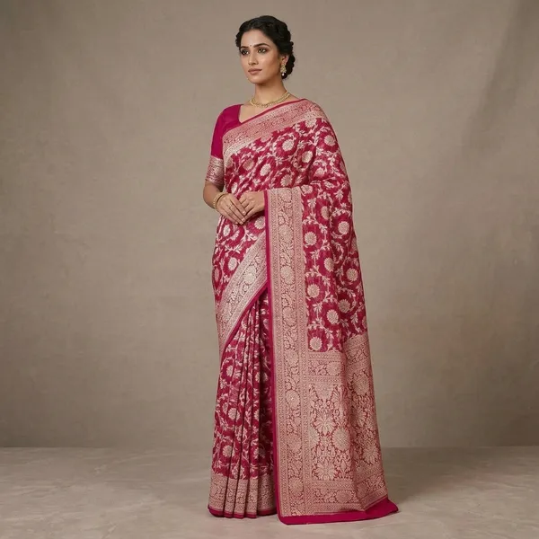 Rani_Pink_Zariwork_Georgette_Silk_Saree