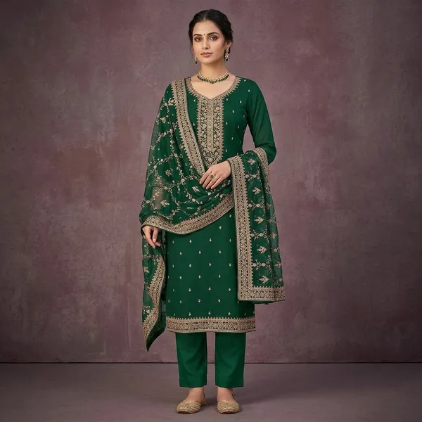 Bottle_Green_Threadwork_Georgette_Unstitched_Salwar_Suit