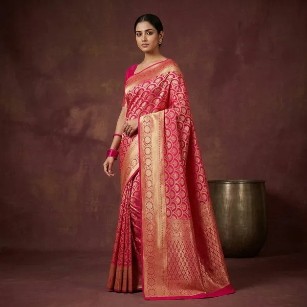 Rani_Pink_Zariwork_Gold_Pure_Silk_Silk_Saree