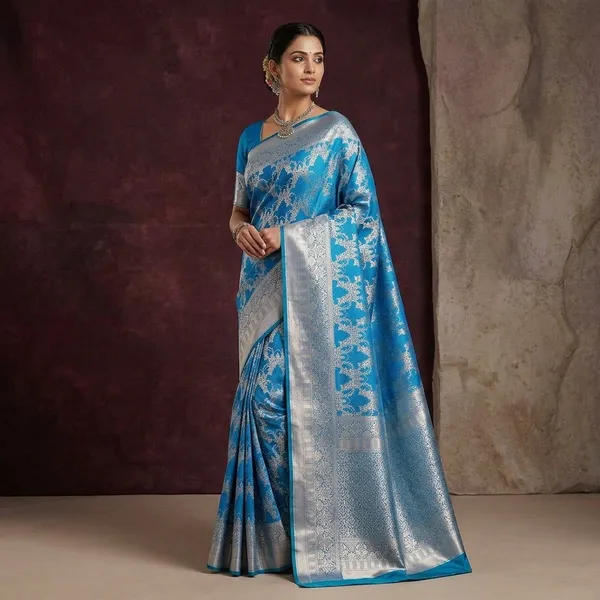 Peacock_Blue_Zariwork_Gold_Pure_Silk_Silk_Saree