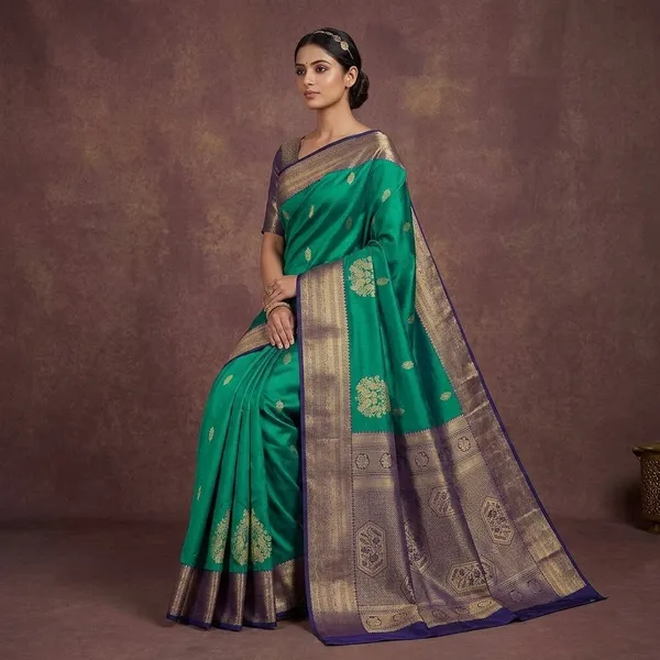 Parrot_Green_Zariwork_Gold_Silk_Silk_Saree