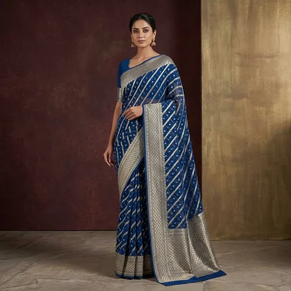 Blue_Zariwork_Georgette_Silk_Saree