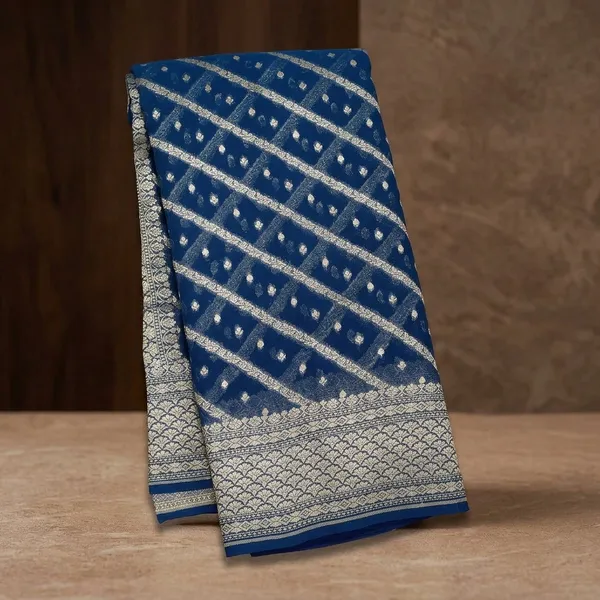 Blue_Zariwork_Georgette_Silk_Saree