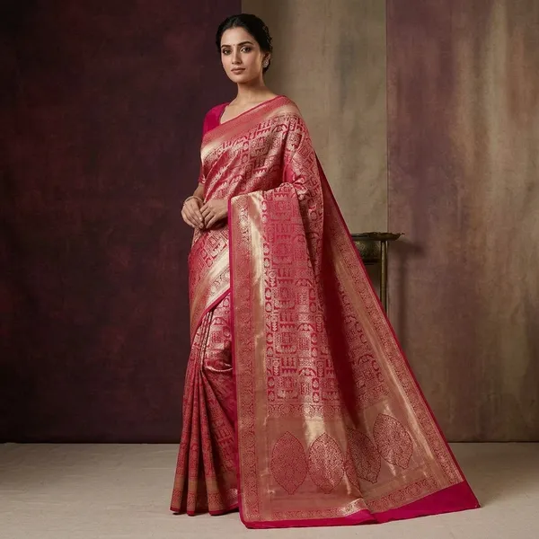 Rani_Pink_Zariwork_Gold_Pure_Silk_Silk_Saree