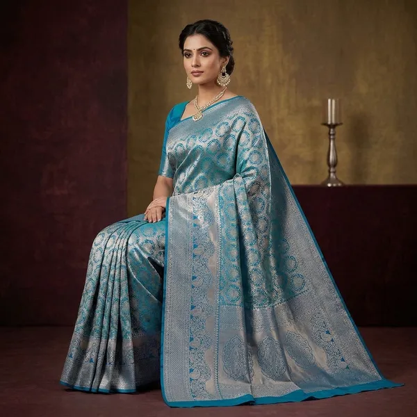 Peacock_Blue_Zariwork_Gold_Silk_Silk_Saree