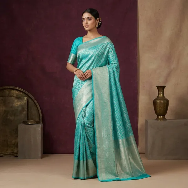 Turquoise_Blue_Zariwork_Silver_Silk_Silk_Saree