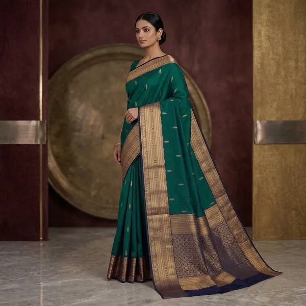 Peacock_Green_Zariwork_Gold_Silk_Silk_Saree