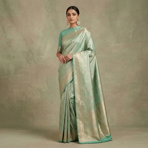 Sea_Green_Zariwork_Silver_Silk_Silk_Saree