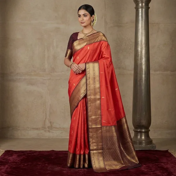 Rust_Zariwork_Gold_Silk_Silk_Saree