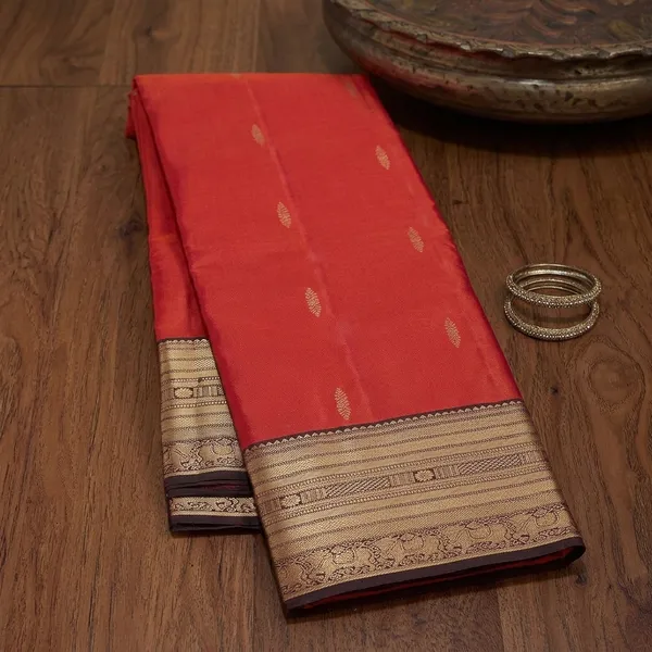 Rust_Zariwork_Gold_Silk_Silk_Saree