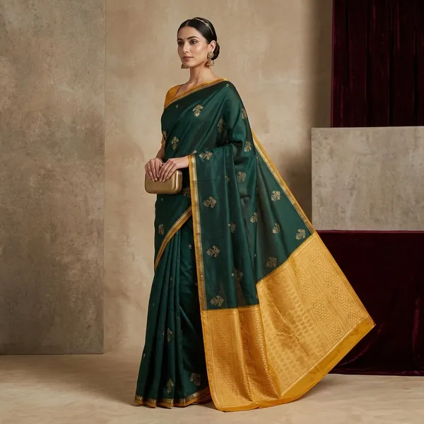 Bottle_Green_Zariwork_Gold_Silk_Silk_Saree