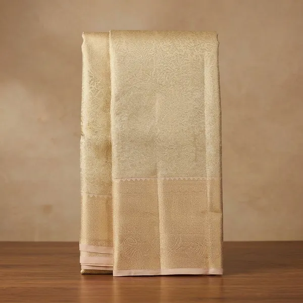 Beige_Silk_Jaal_Saree_With_Matching_Blouse_Piece
