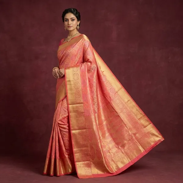 Peach_Zariwork_Gold_Silk_Silk_Saree