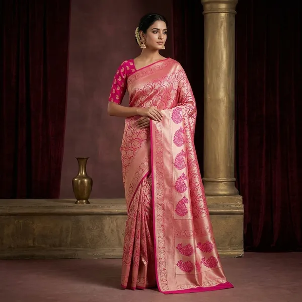 Rani_Pink_Zariwork_Silver_Silk_Saree