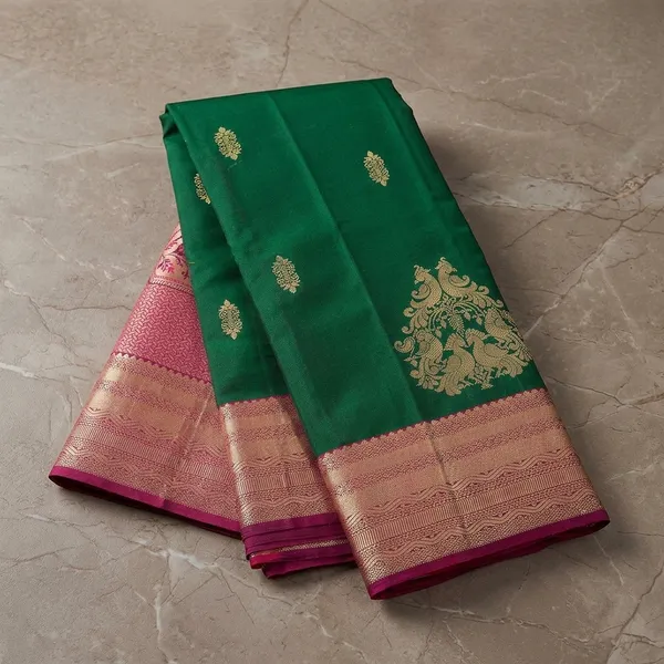 Bottle_Green_Zariwork_Gold_Silk_Silk_Saree