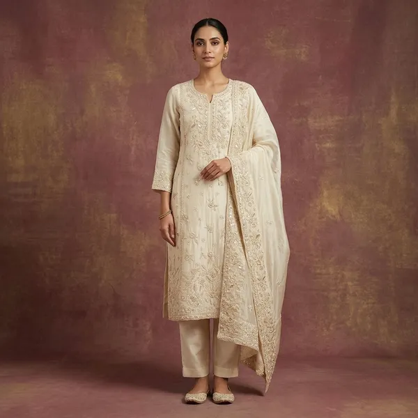 Cream_Silver_Stonework_Tissue_Unstitched_Salwar_Suit