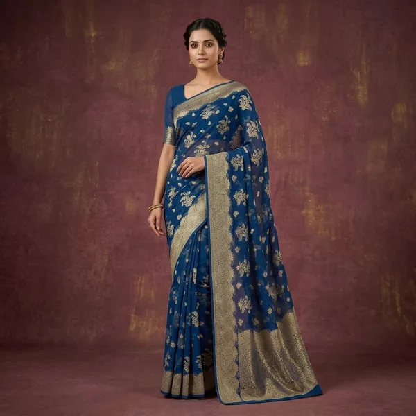 Royal_Blue_Zariwork_Georgette_Silk_Saree