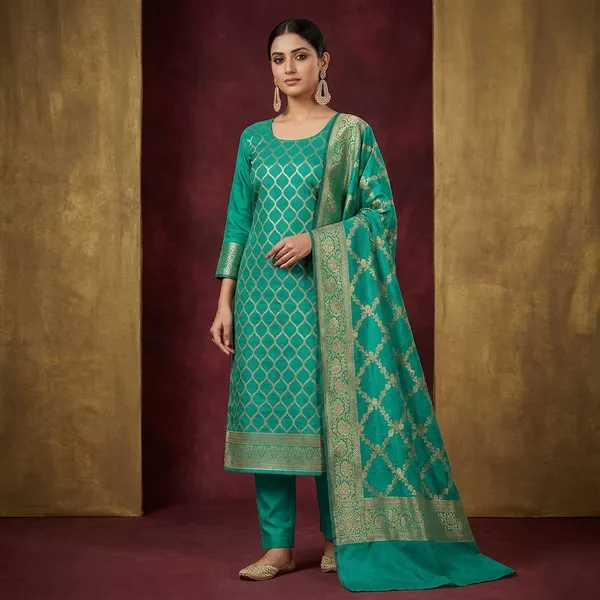 Rama_Green_Zariwork_Gold_Silk_Unstitched_Salwar_Suit