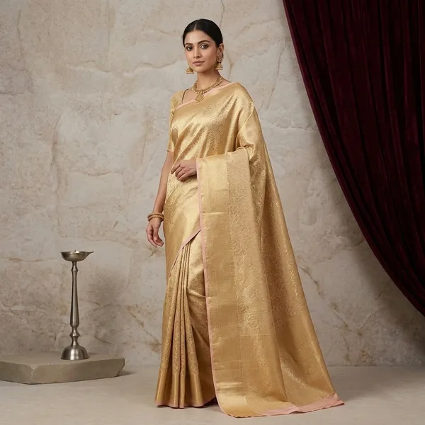 Beige_Silk_Jaal_Saree_With_Matching_Blouse_Piece