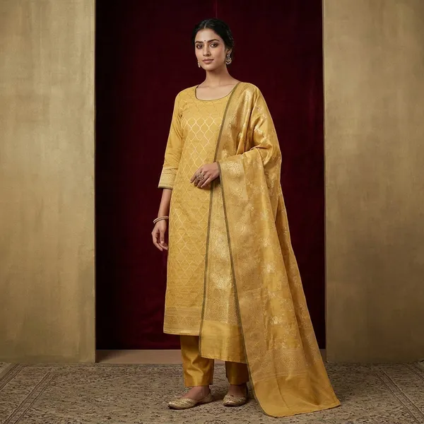 Lime_Green_Zariwork_Gold_Silk_Unstitched_Salwar_Suit